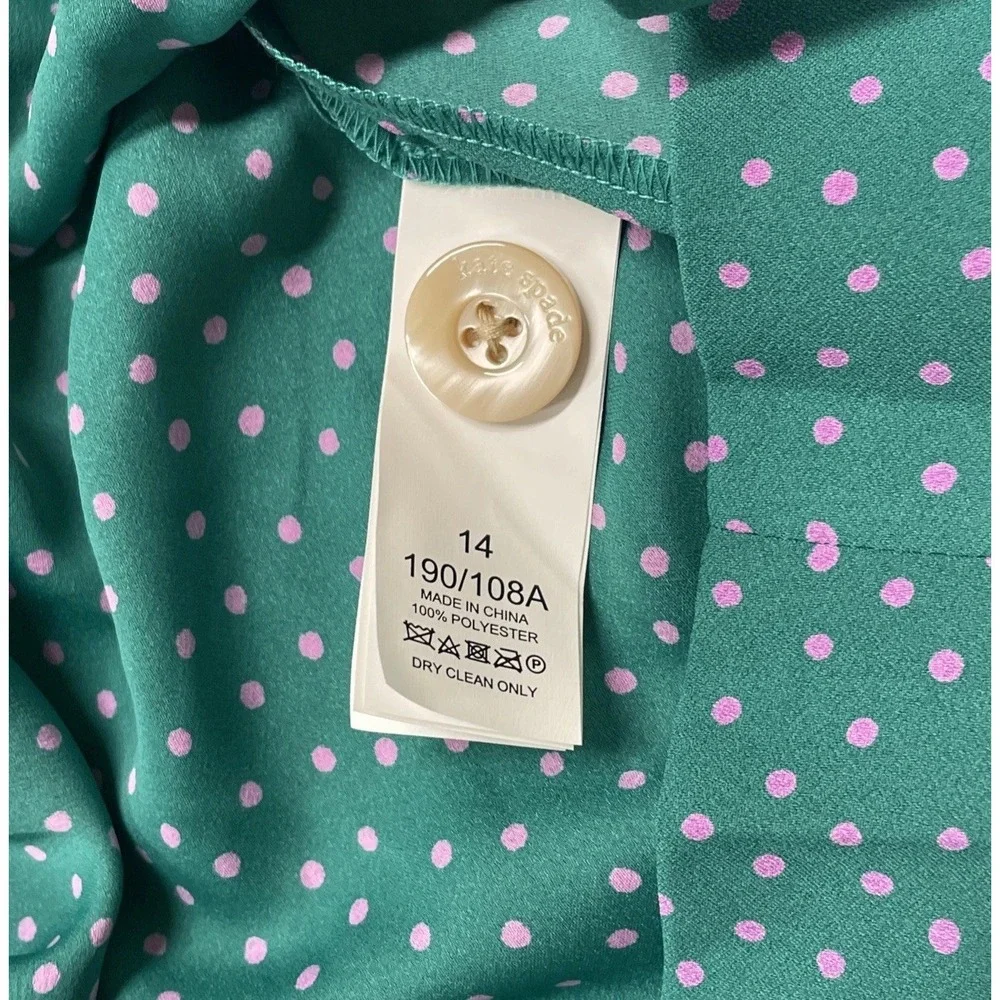 Kate Spade Green Pink Polka Dot Belted Jumpsuit Women's Size 14 NEW‎ Defaced